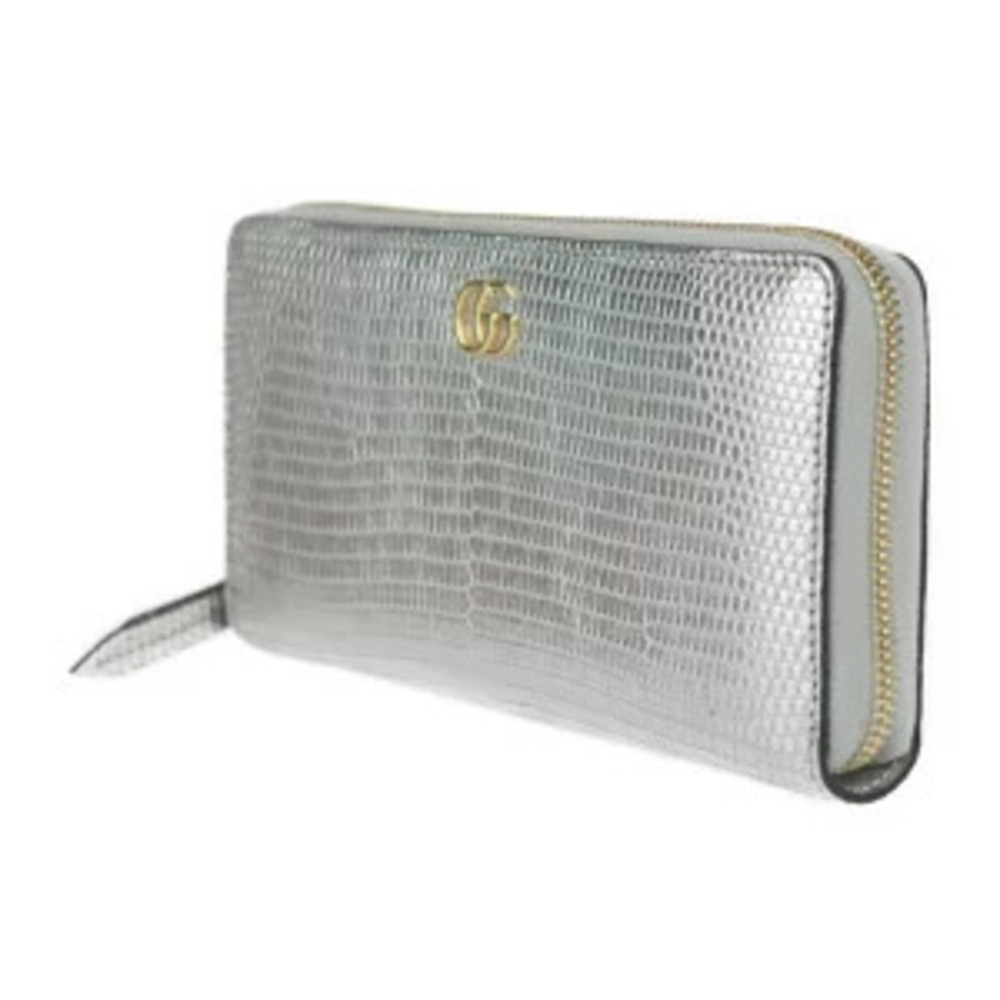 GUCCI GG Marmont long wallet Lizard leather Silver Round zipper - Picture 2 of 9